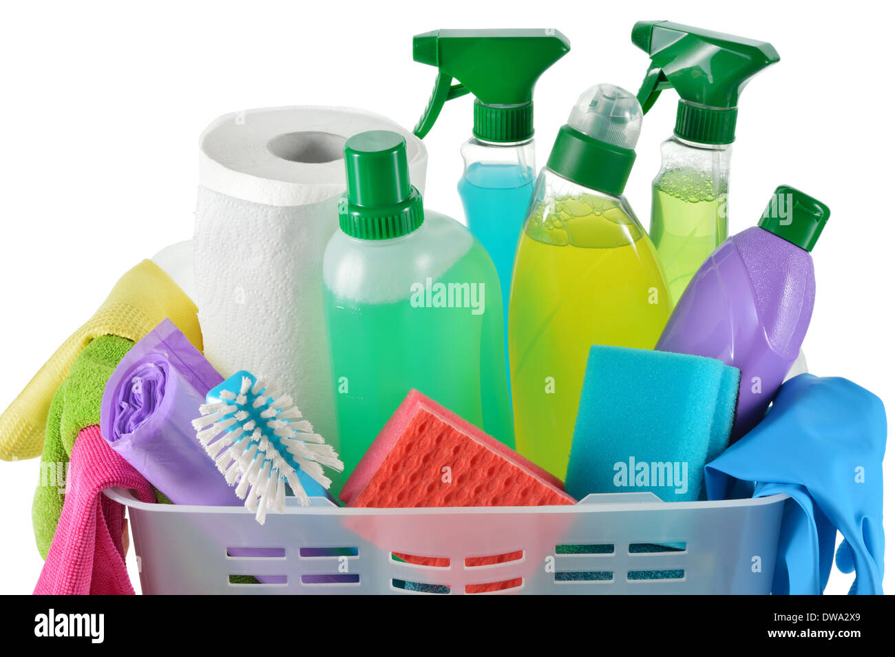 https://c8.alamy.com/comp/DWA2X9/close-up-of-cleaning-products-and-supplies-in-a-basket-cleaners-microfiber-DWA2X9.jpg