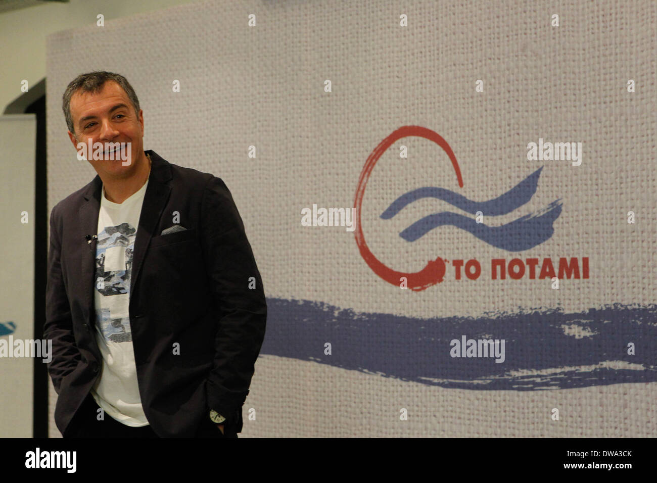 Athens, Greece. 4th Mar, 2014. A well-known journalist and documentary maker has launched a new party, called Potami (River), to contest May's elections to the European Parliament. Credit:  Aristidis Vafeiadakis/ZUMAPRESS.com/Alamy Live News Stock Photo