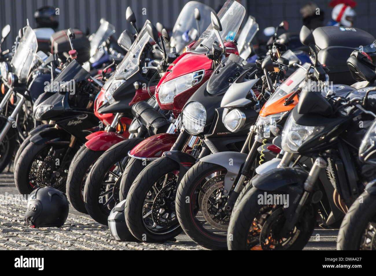 Parked motorcycles, London England United Kingdom UK Stock Photo Alamy