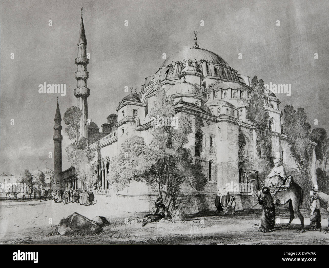 Turkey. Istanbul. Suleymaniye Mosque. According of sketch by Coke Smith. Engraving by J.F. Lewis. 19th century. Stock Photo