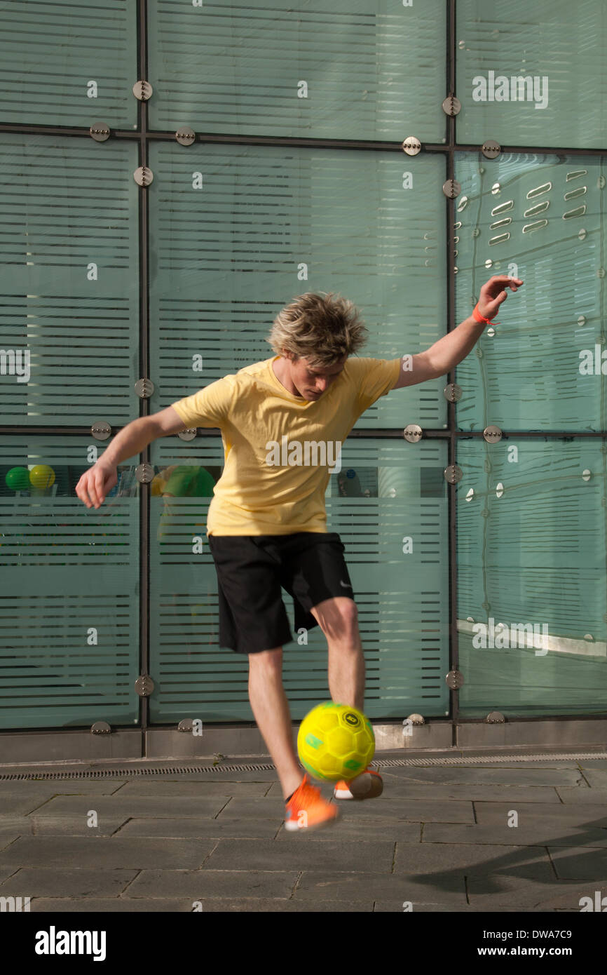 Manchester Uk European Freestyle Soccer Champion John Farnworth Mr Showing His Football Keepy Uppy Skills Tricks Fun Lifestyle Fitness Happy Practice Recreation Talented Exercise Game Kicking Football A Pele Inspired Freestyle
