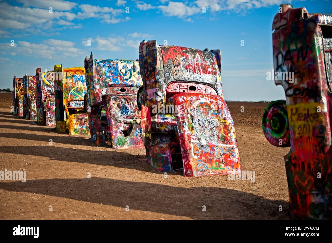 Cadillac Ranch Amarillo Texas fields Route 66 Stock Photo