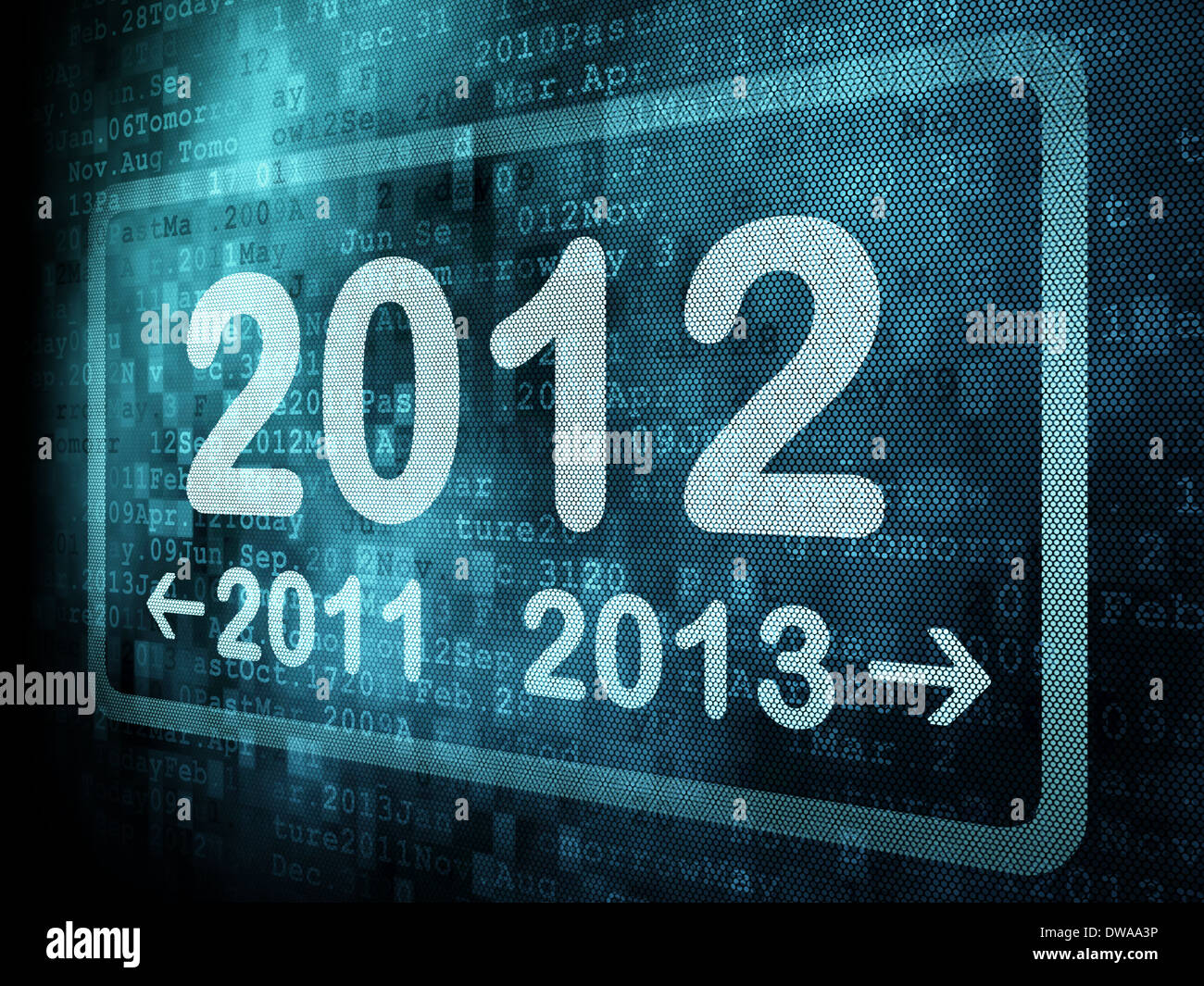 Timeline concept: pixeled word 2011 2012 2013 on digital screen Stock ...
