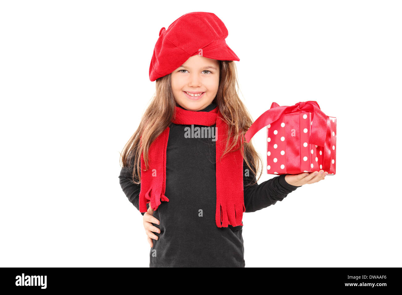Cute little girl holding a birthday present Stock Photo - Alamy