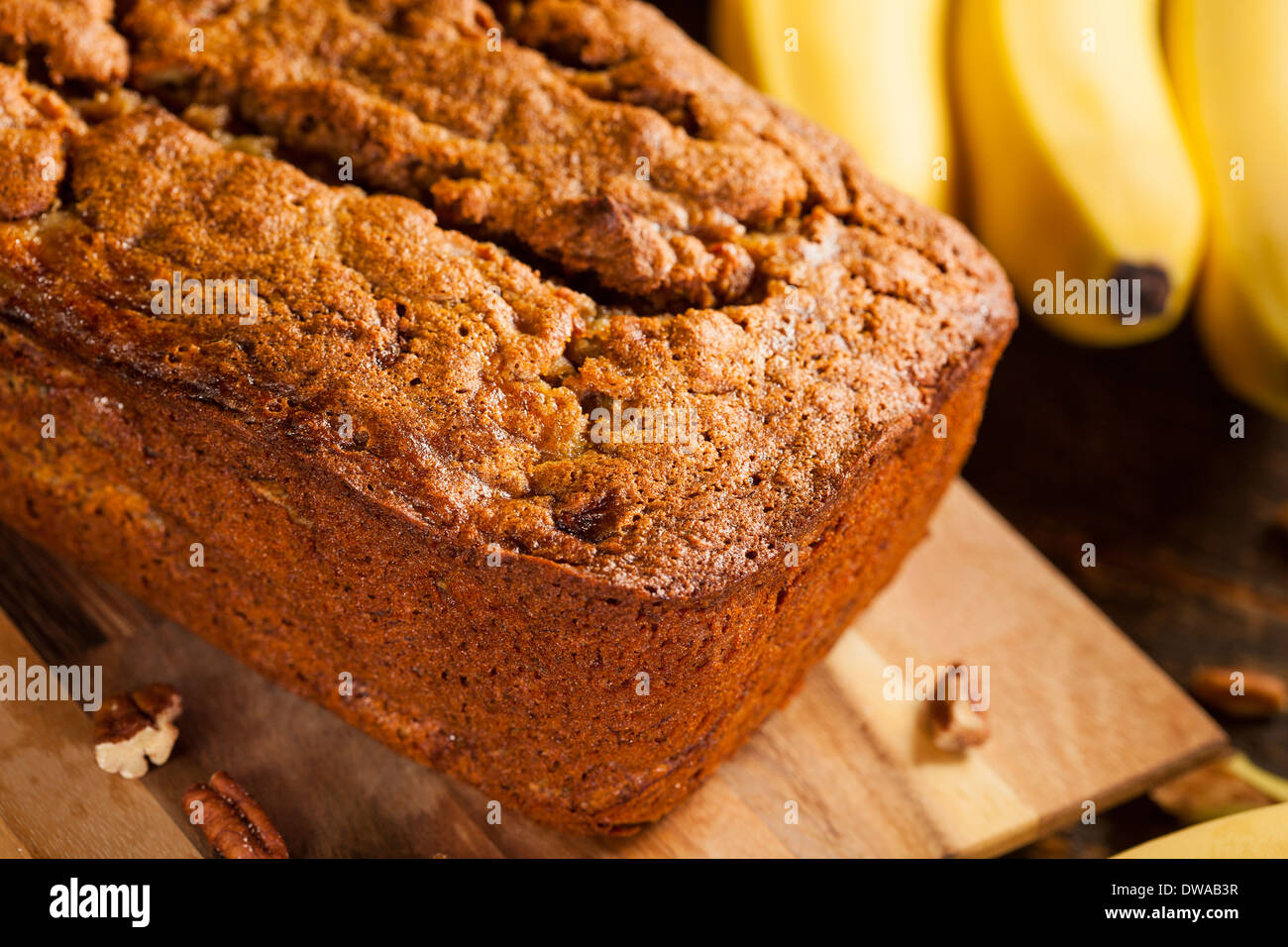 Homemade Banana Nut Bread Cut into Slices Stock Photo