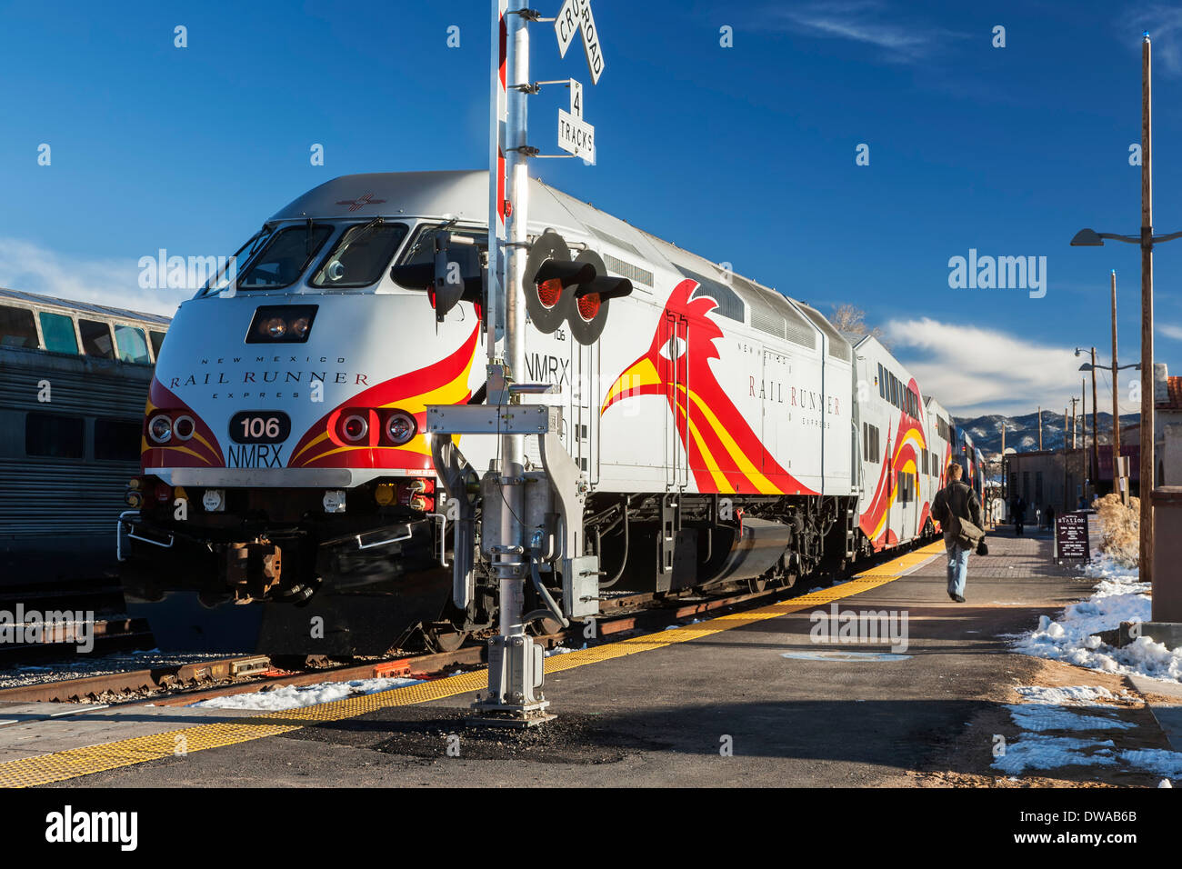 Rail Runner Express at Santa Fe Depot, Santa Fe, New Mexico USA Stock Photo