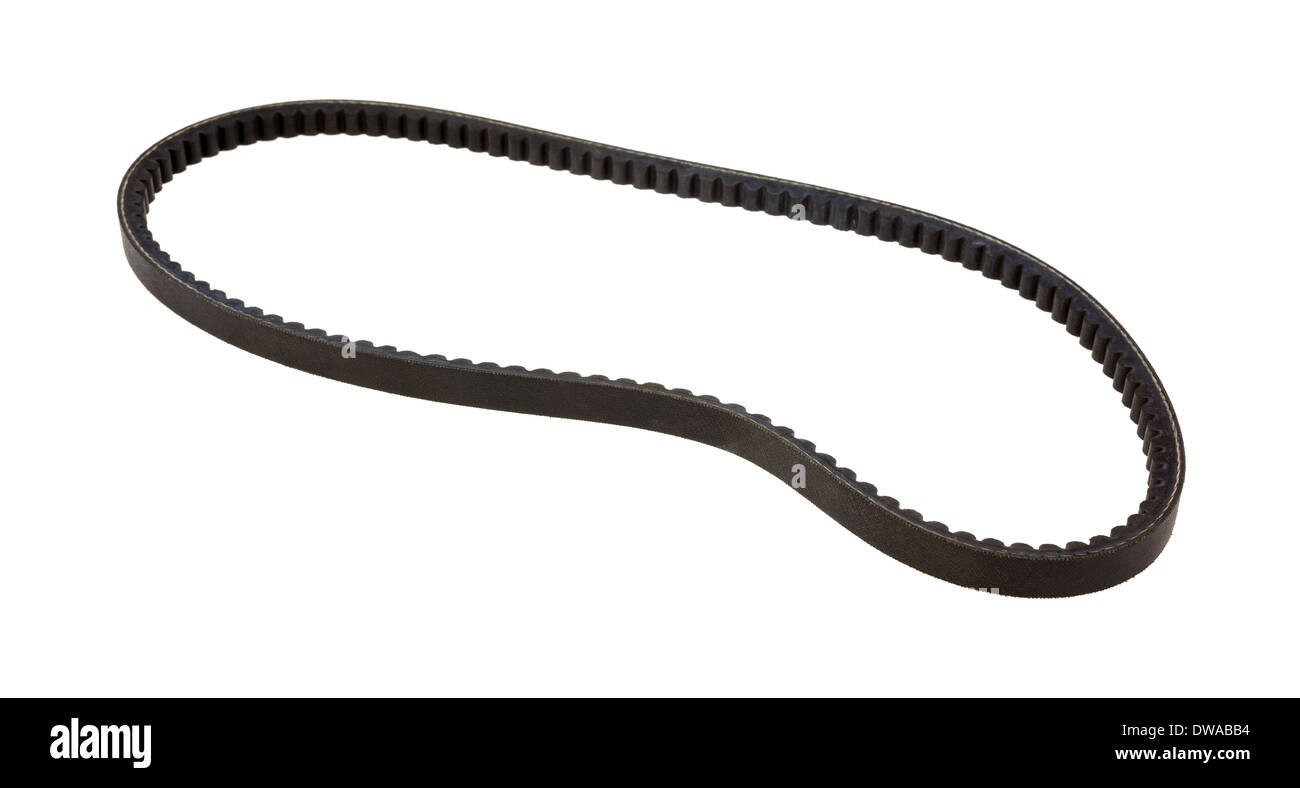 A new toothed drive belt on a white background Stock Photo Alamy