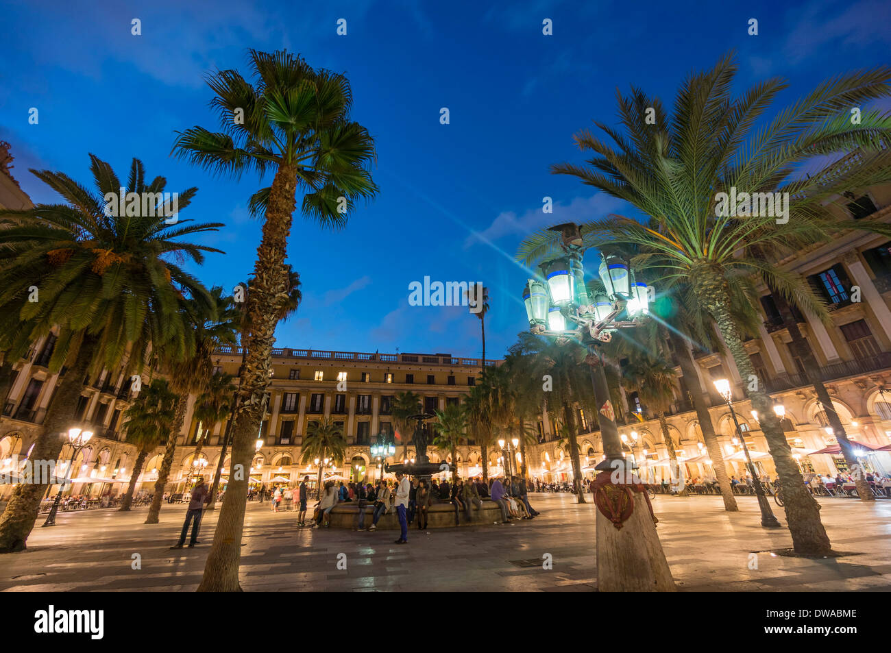 Placa Reial in the evening , Barri Gotic, Barcelona Stock Photo
