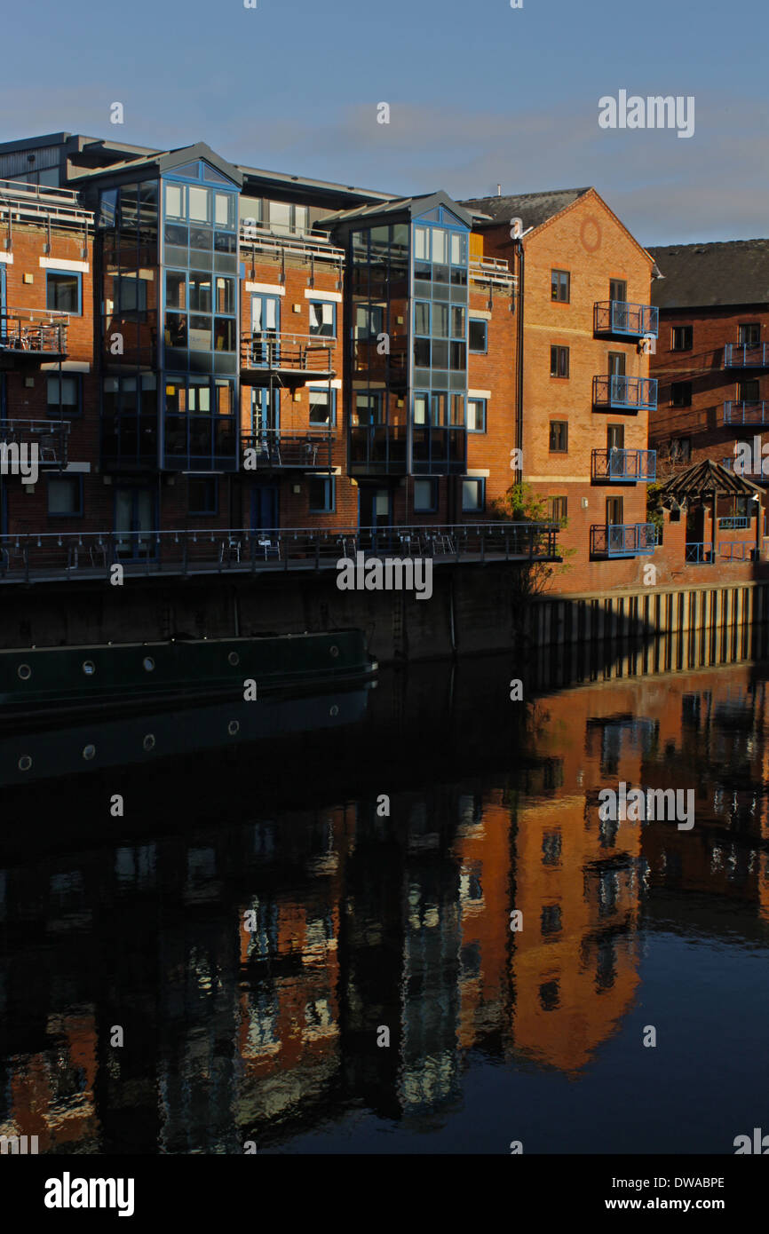 A portrait cityscape of Leeds canal and flats Stock Photo Alamy