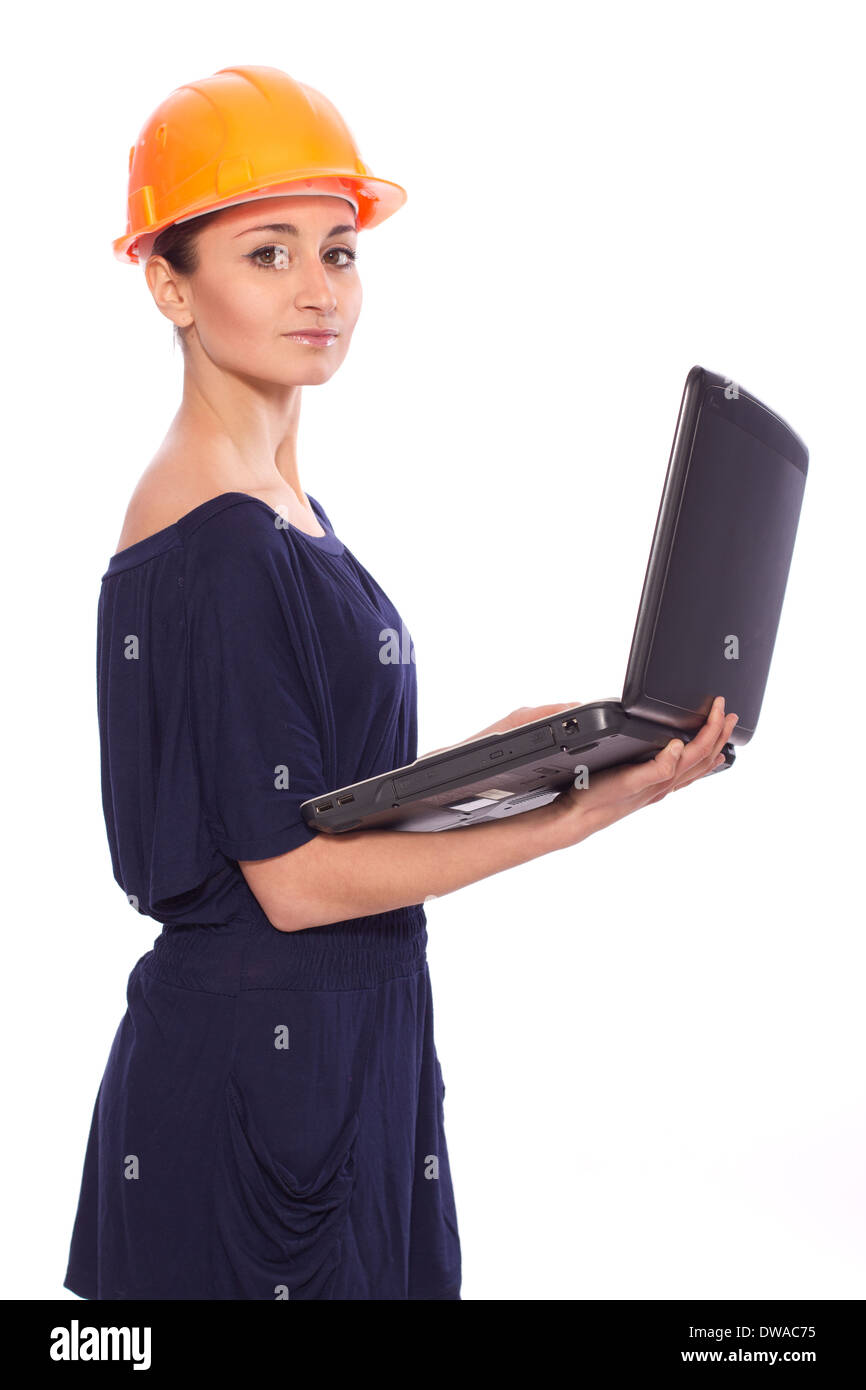 girl in a helmet with a file of documents Stock Photo - Alamy