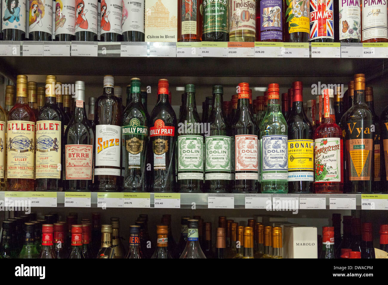 Alcohol on display in a n offlicense store Stock Photo Alamy