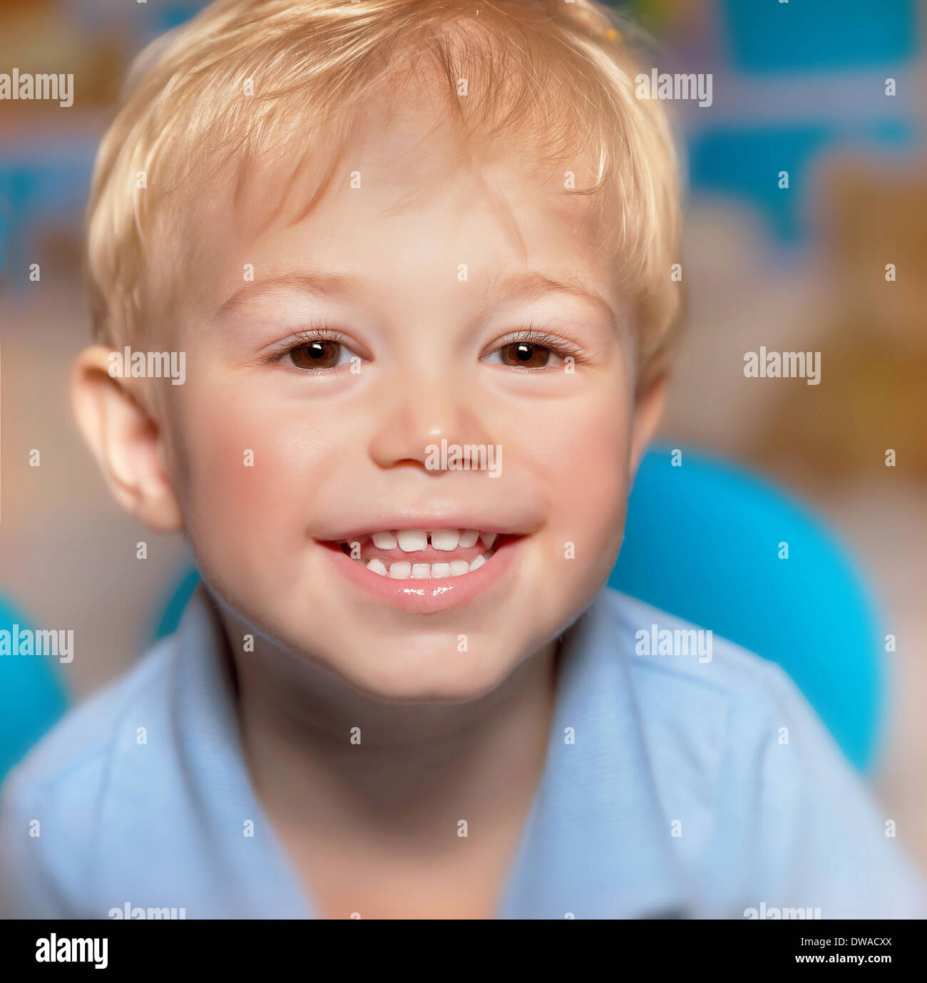Closeup portrait of cute little smiling boy, have fun, healthy teeth