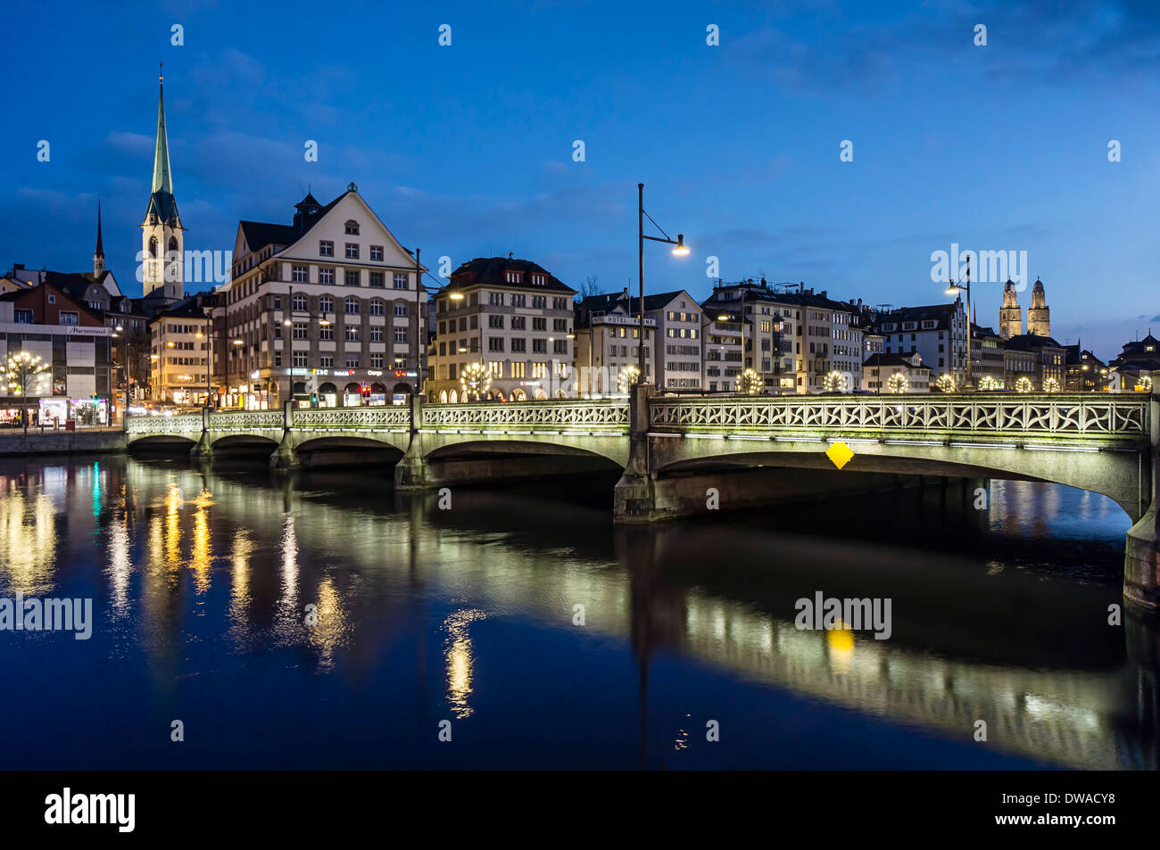 Rudolf Brun Bridge, River Limmat, Zurich, Switzerland Stock Photo