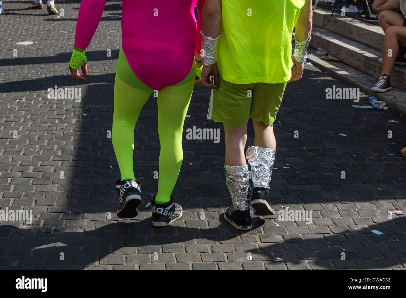 party people in funny costumes at street parade, Zurich, Switzerland, Stock Photo