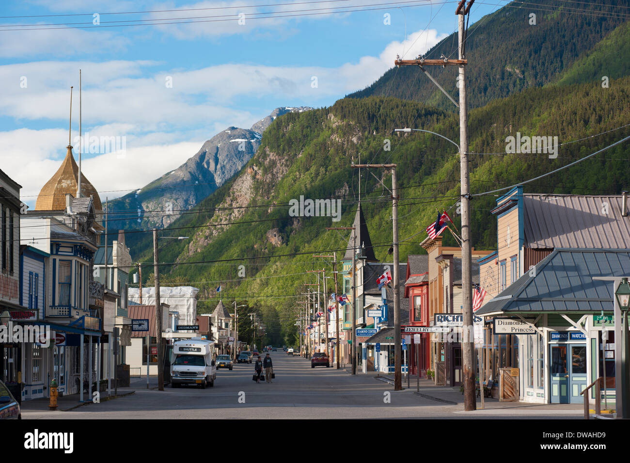 Photo of scenic, historic Downtown Skagway, Southeast Alaska Stock