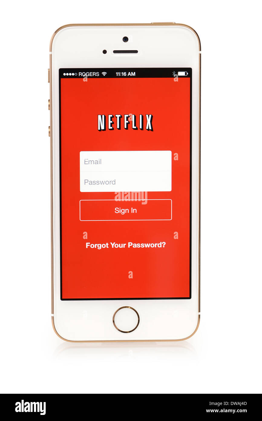 Netflix on iPhone 5S, Netflix App Sign in Screen running on iPhone 5 S Stock Photo