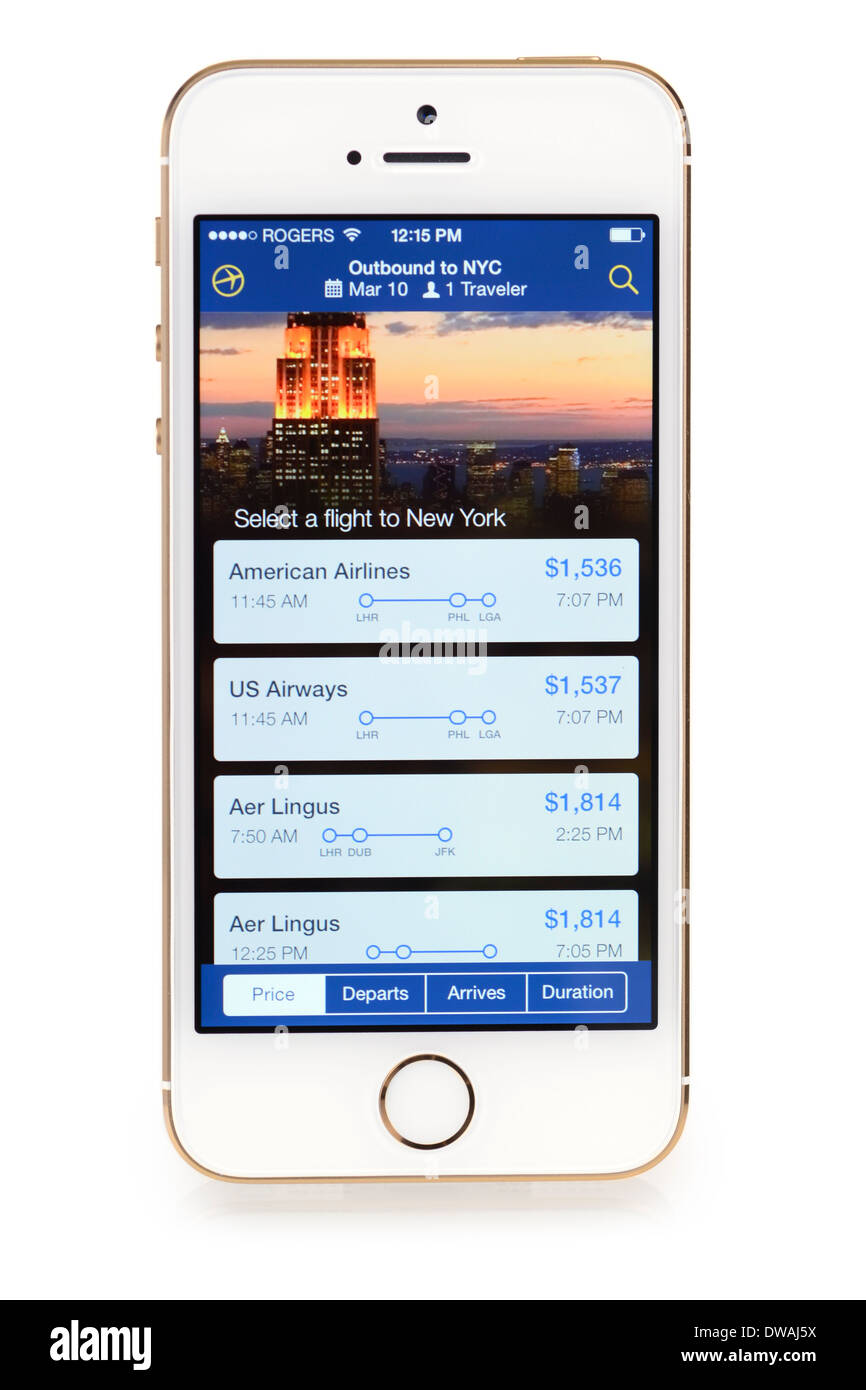 Expedia App installed on iPhone 5S, Apple Free Apps for iPhone 5 S Stock Photo