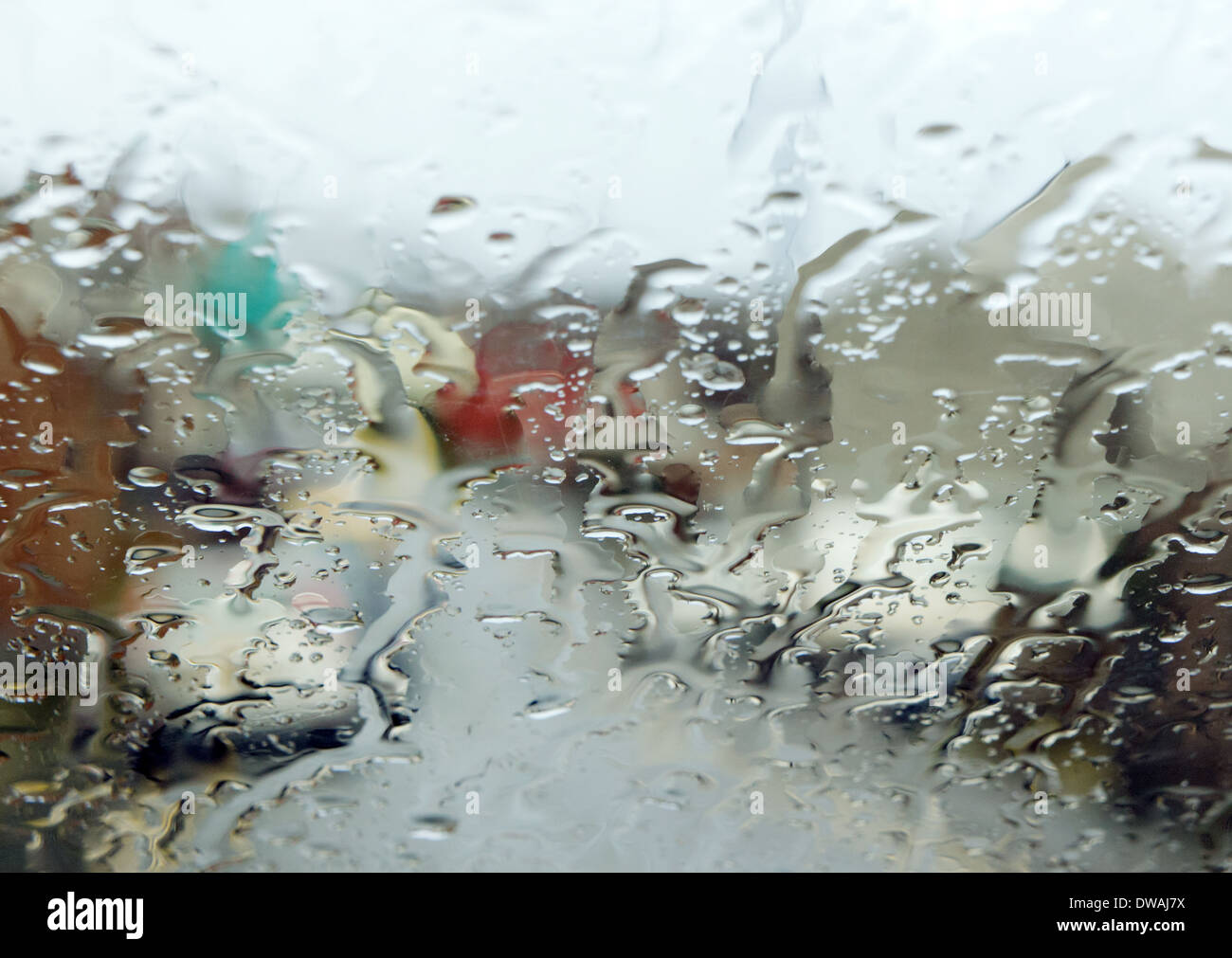 Looking through a car windscreen on a rainy day Stock Photo
