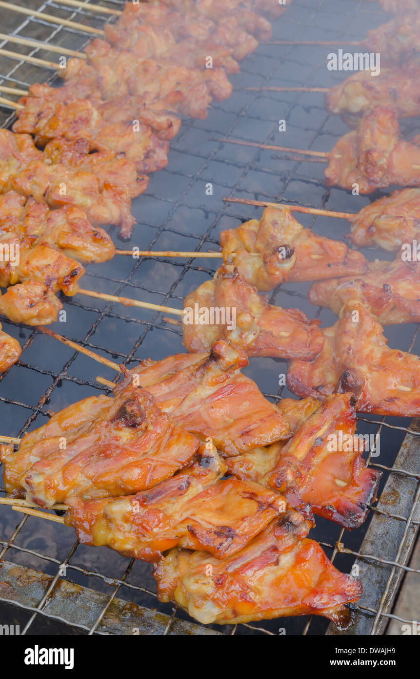 Roasting chicken sale in the fresh food market at Rayong Thailand Stock Photo