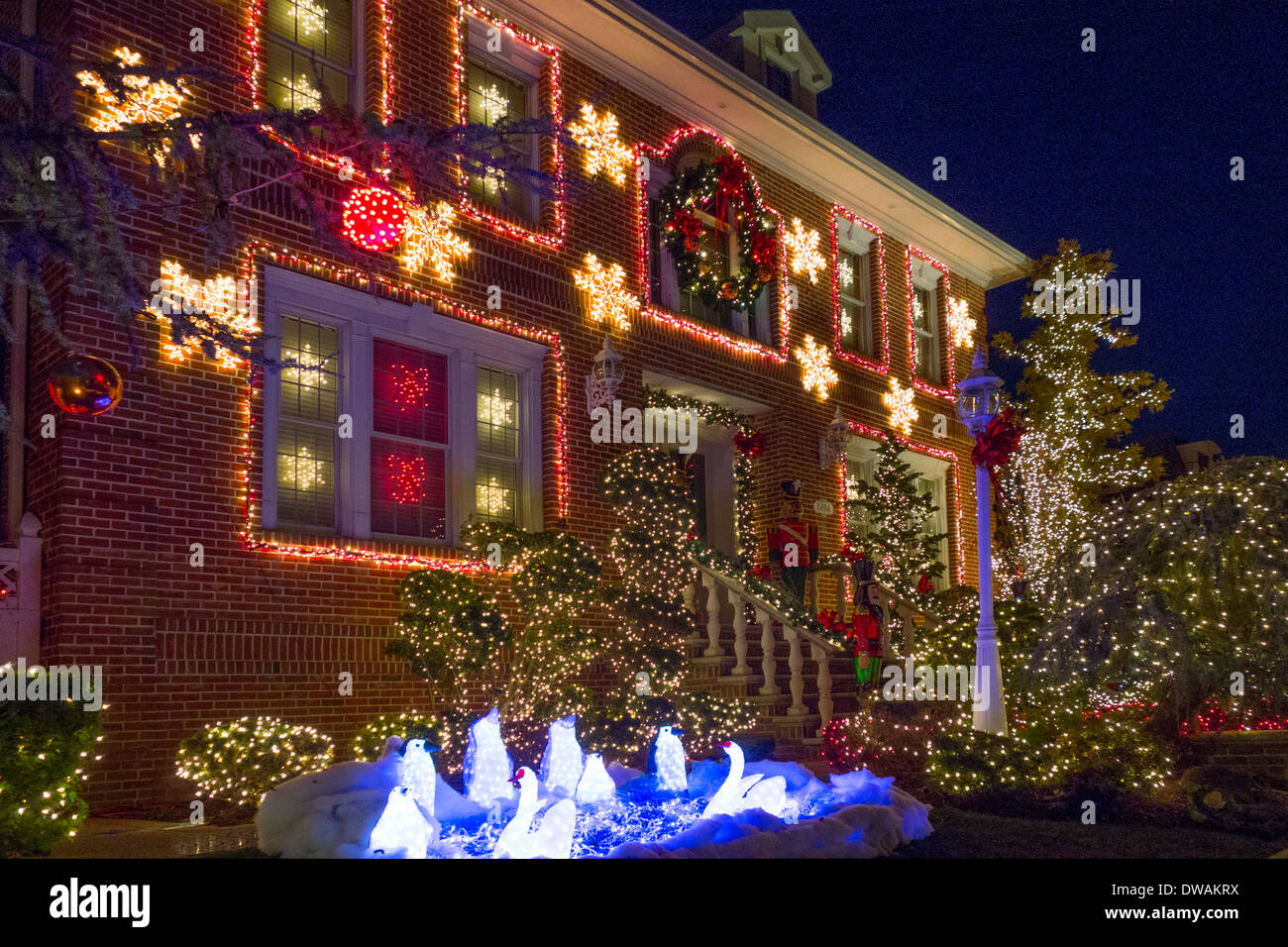 Christmas lights in Brooklyn New York Stock Photo