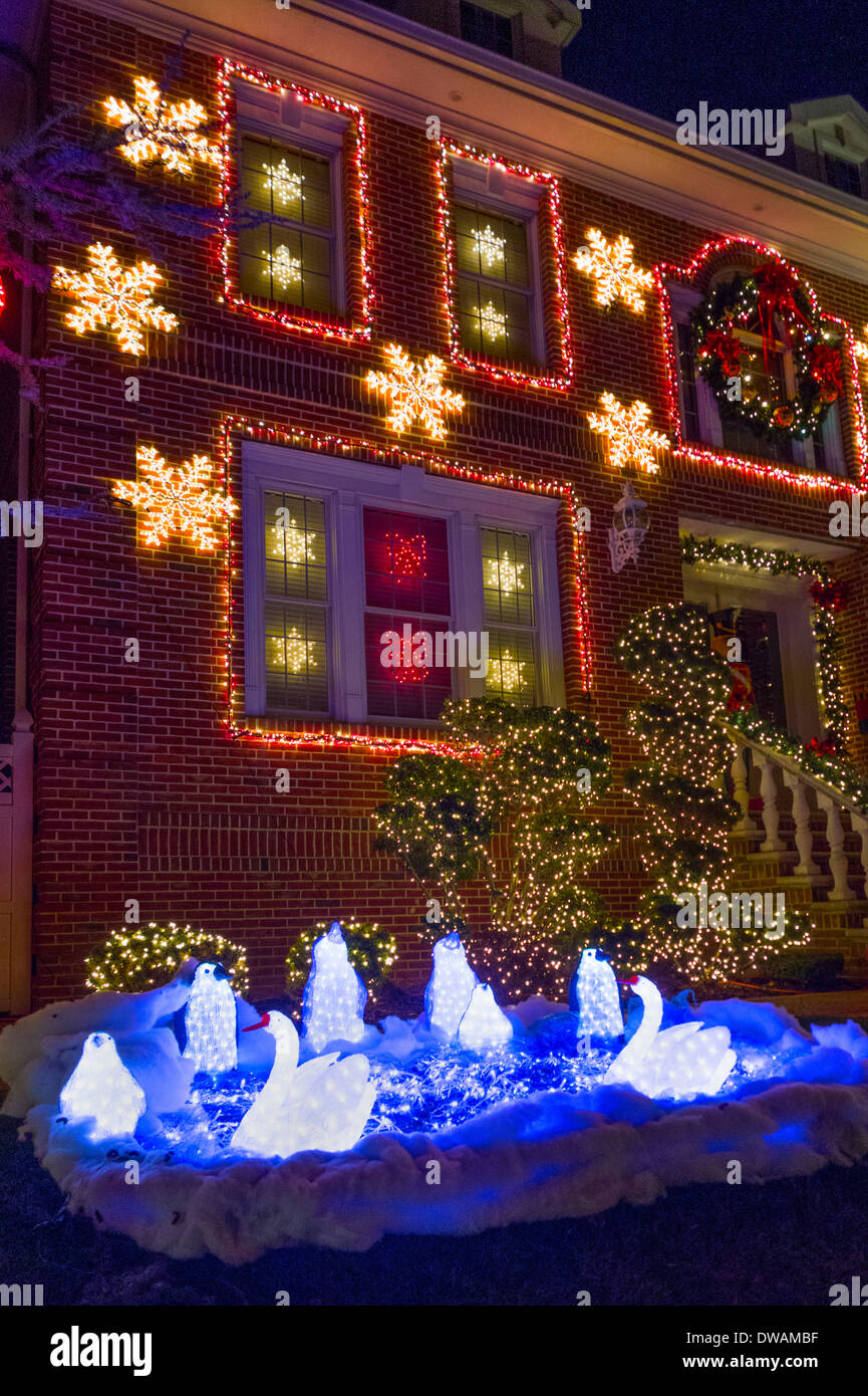 Christmas lights in Brooklyn New York Stock Photo Alamy