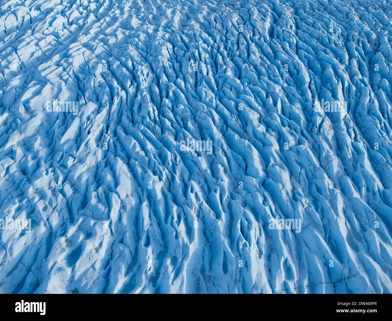 Aerial of the Knik Glacier, in winter, Chugach Mountains, Alaska Stock Photo