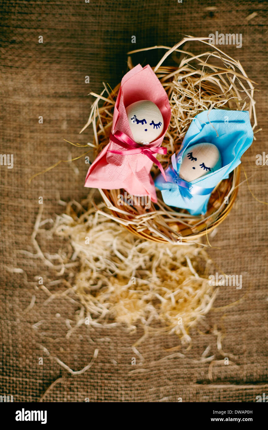 Image of two baby Easter eggs in basket Stock Photo Alamy