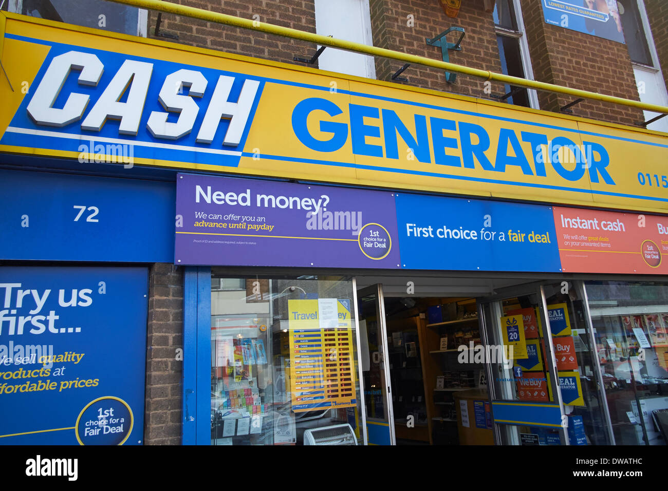 Cash generator high street shop england uk Stock Photo