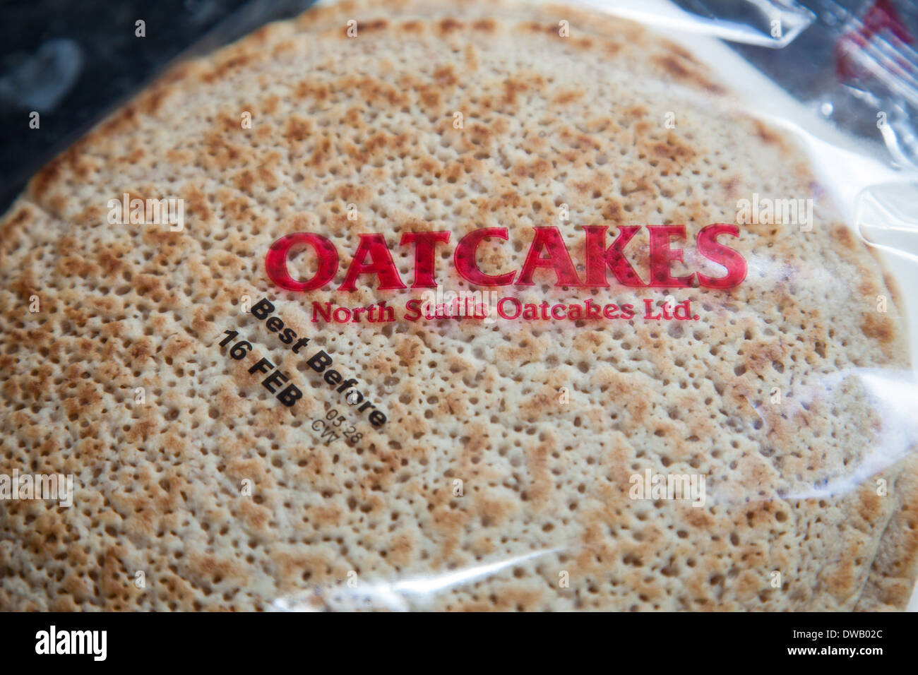 A packet of North Staffordshire oatcakes, a regional food delicacy, Stoke-on-Trent, Staffordshire, England, UK Stock Photo