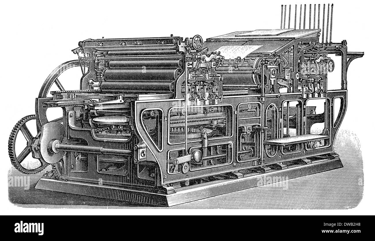 Historical illustration, 19th Century, Industrial printing press, Koenig & Bauer, Stock Photo