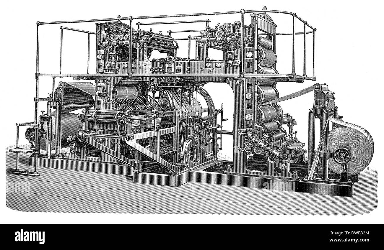 Historical illustration, 19th Century, 2 cylinder rotary printing press, Augsburg, Stock Photo