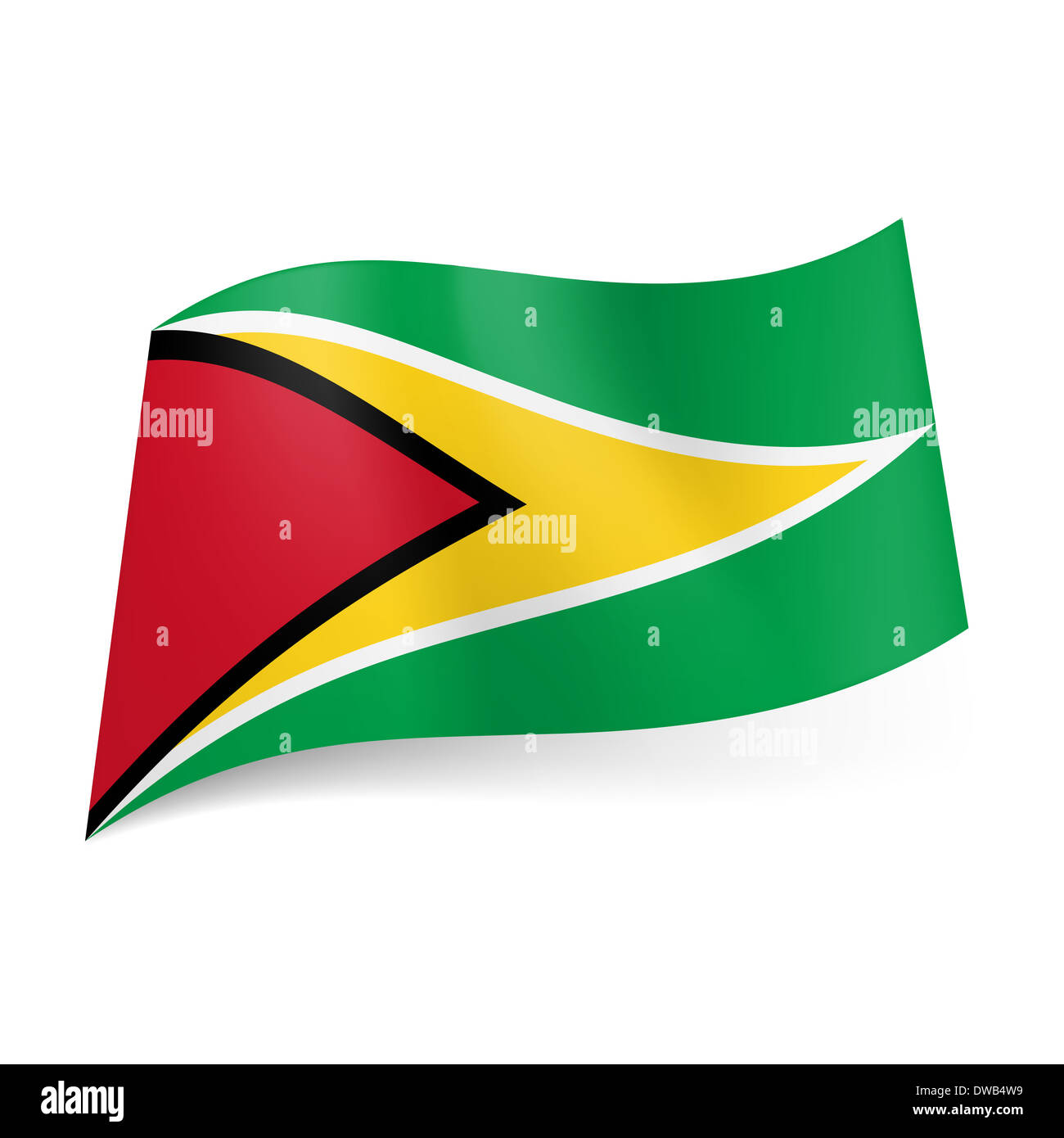 National flag of Guyana: black framed red triangle within white framed  yellow one on green background Stock Photo - Alamy