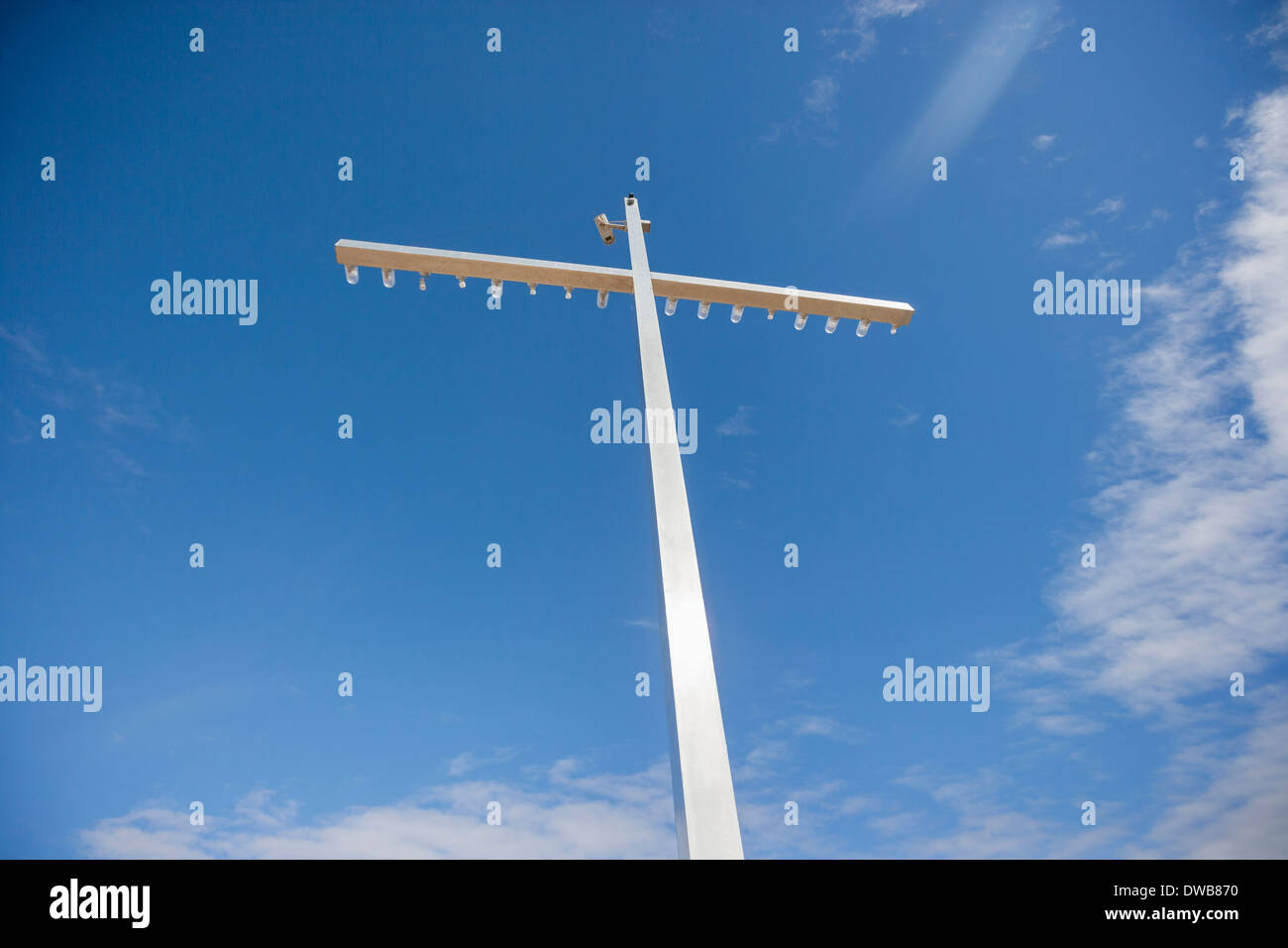 Low angle view of floodlight against sky Stock Photo