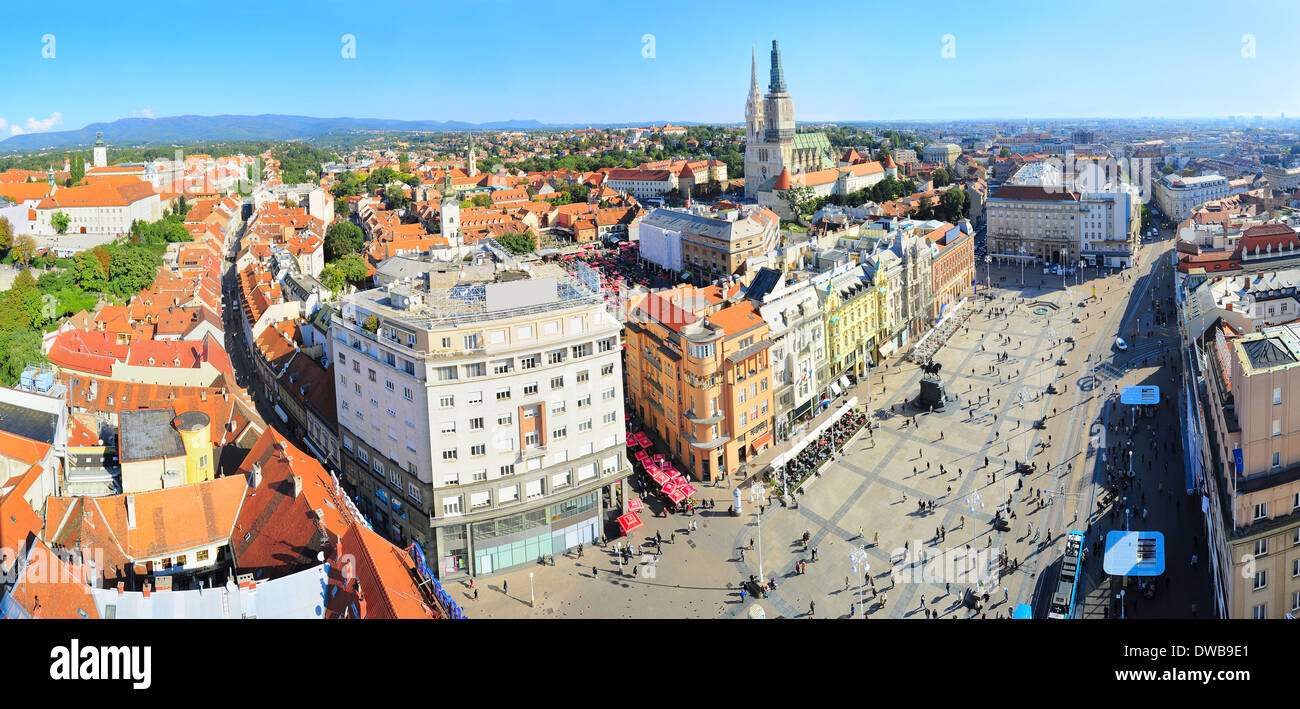 Panoramicc top view on Zagreb, Croatia Stock Photo
