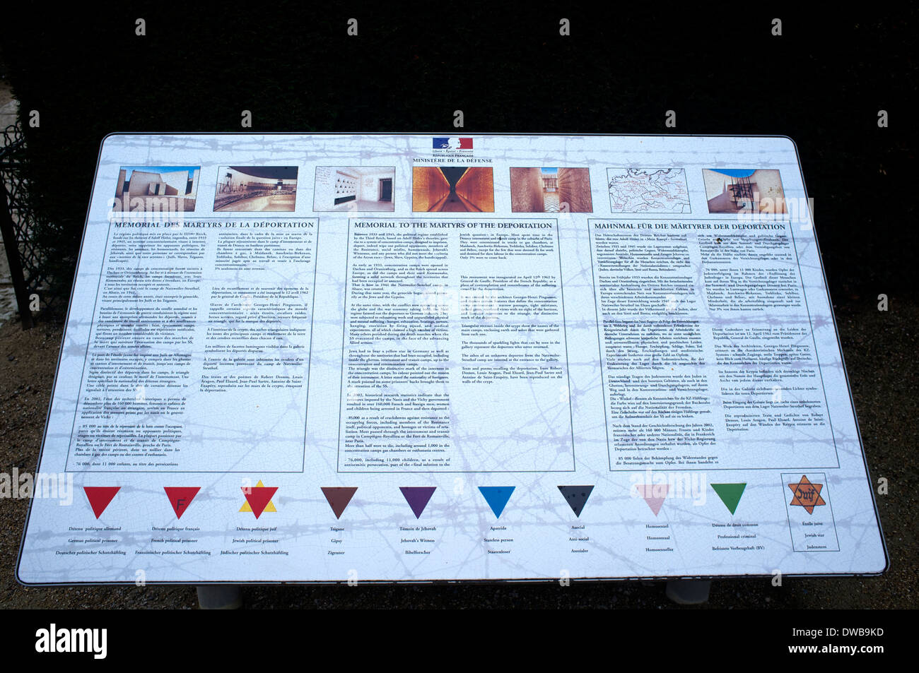 Memorial of the martyrs of the deportation in Paris France showing the coloured symbols that victims wore Stock Photo
