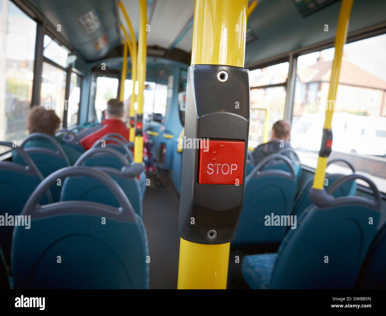 Stop button on bus uk Stock Photo