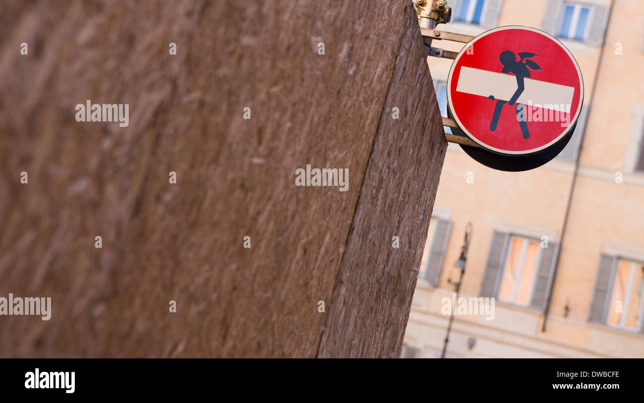 Italy, Rome, funny modification of traffic sign Stock Photo