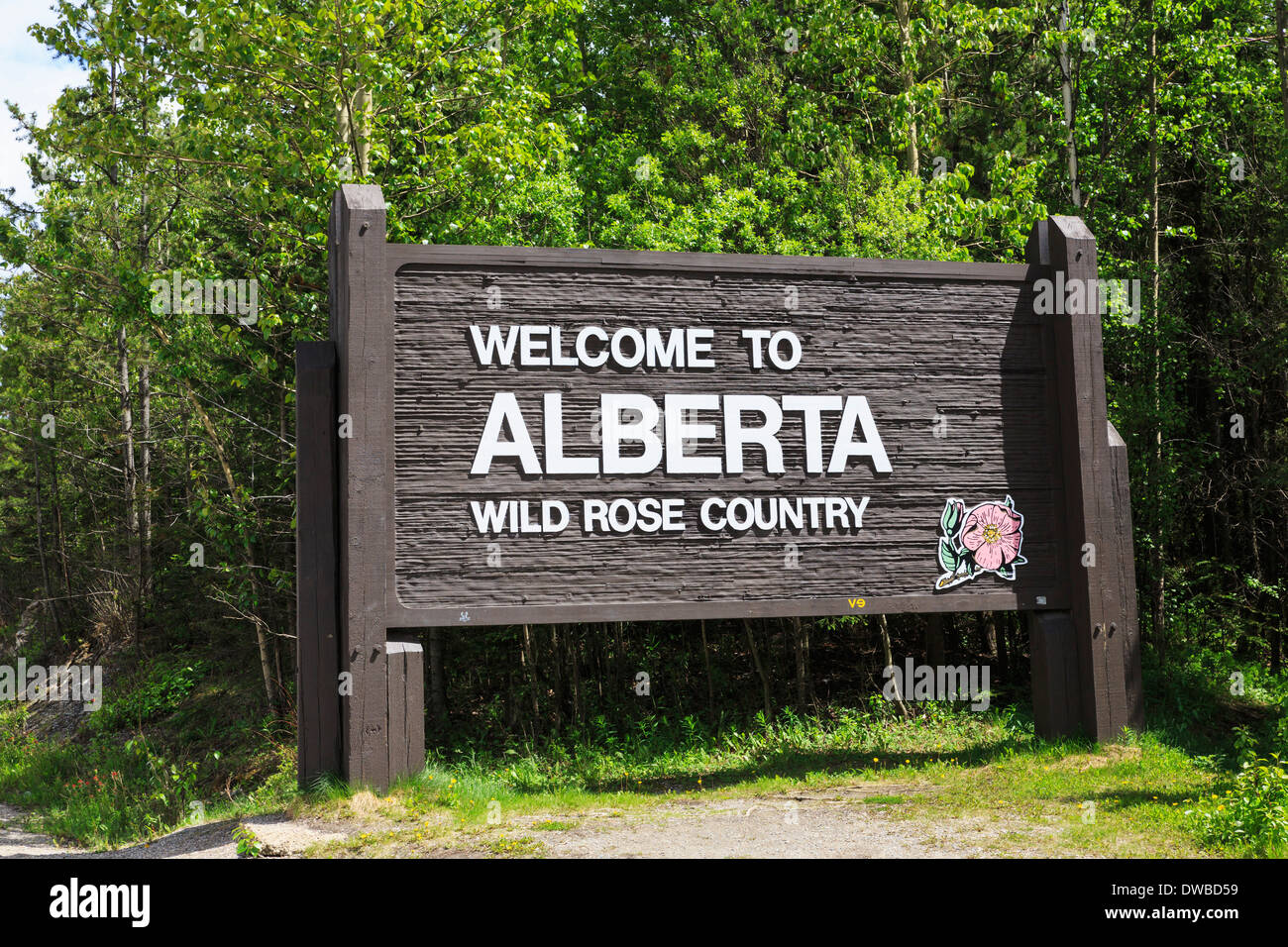 Canada Alberta Rocky Mountains Welcome Sign Of Wild Rose Country