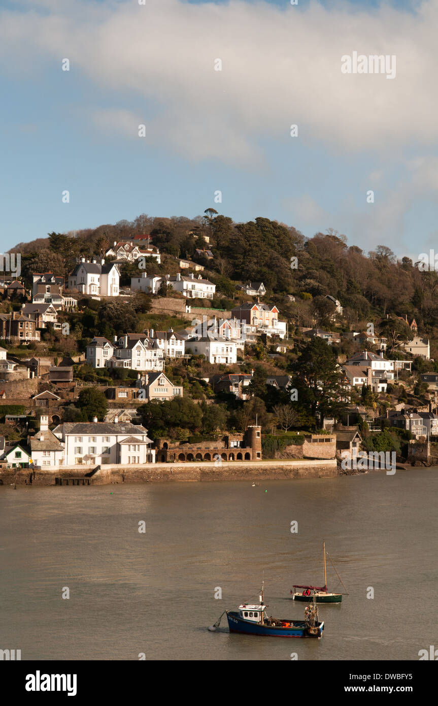 View across the river Dart to millionaire holiday homes in Kingswear in