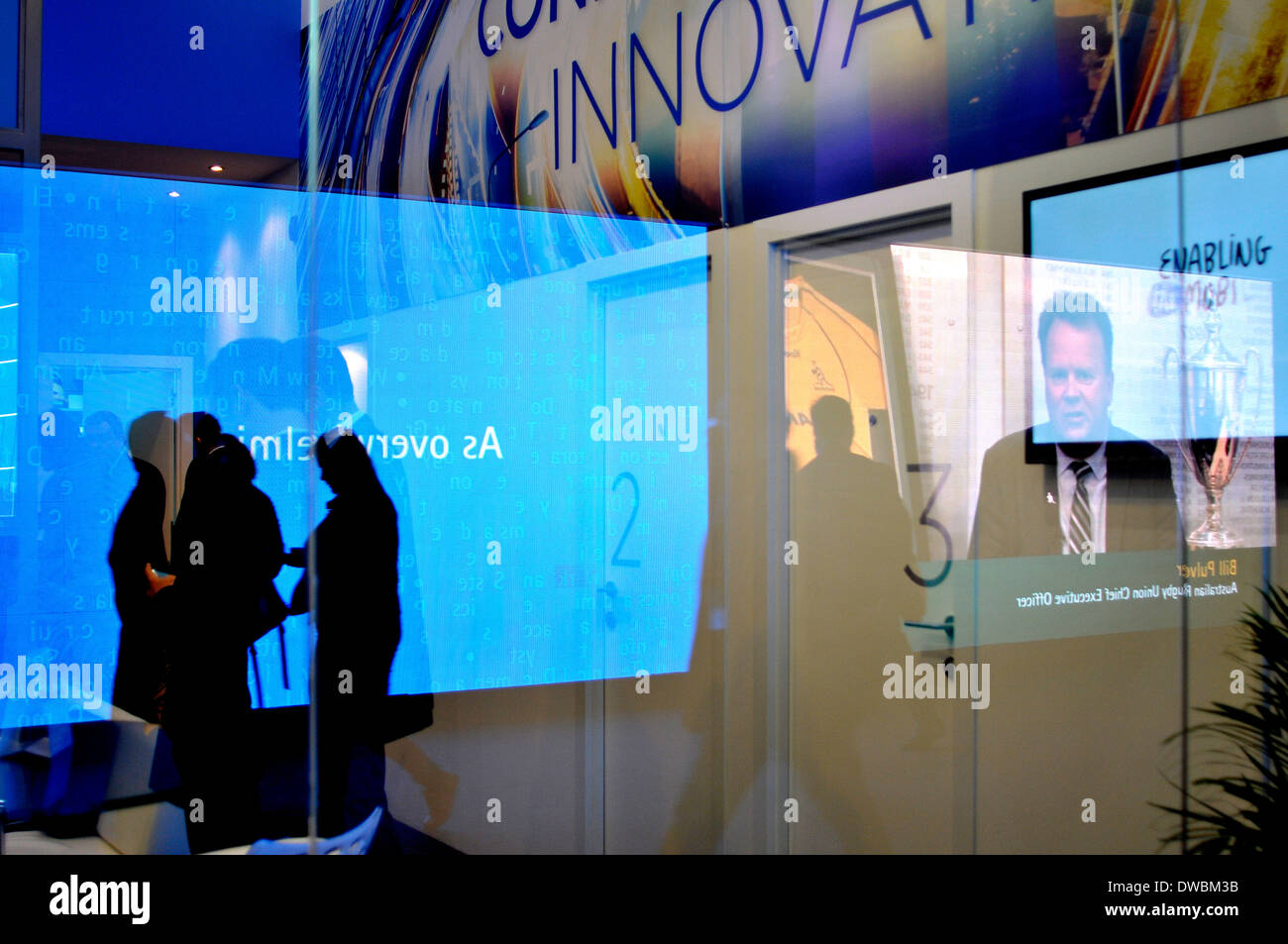 GSMA Mobile World Congress Show in Barcelona  2014 visitors stands and reflexions Stock Photo