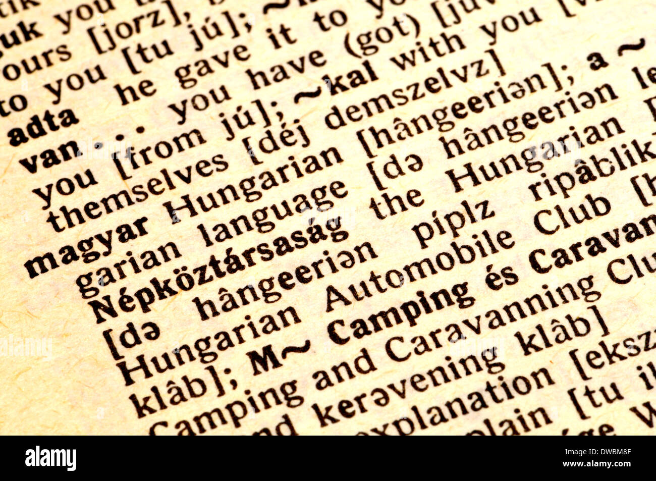EnglishHungarian dictionary entry for 'Hungarian' Stock Photo Alamy