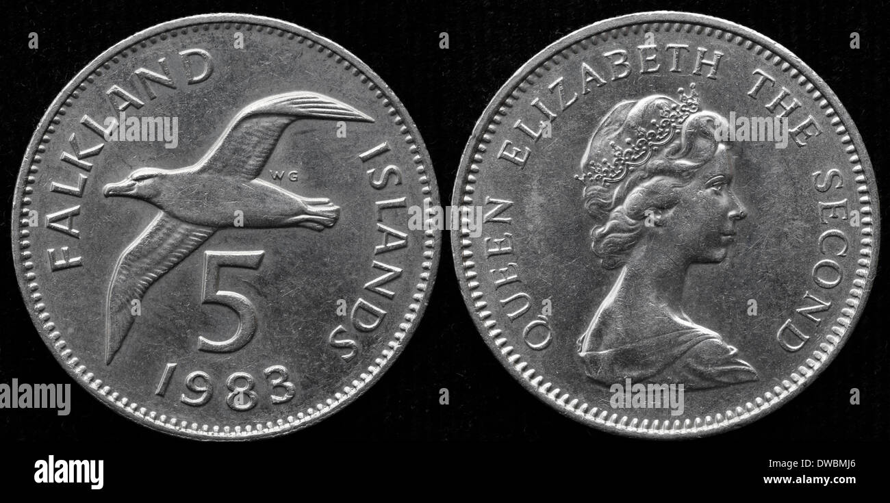 5 Pence coin, Falkland islands, 1983 Stock Photo