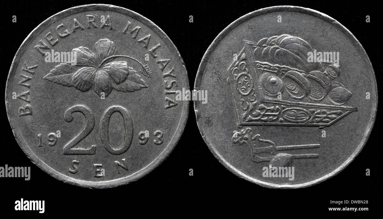 20 Sen coin, Malaysia, 1993 Stock Photo