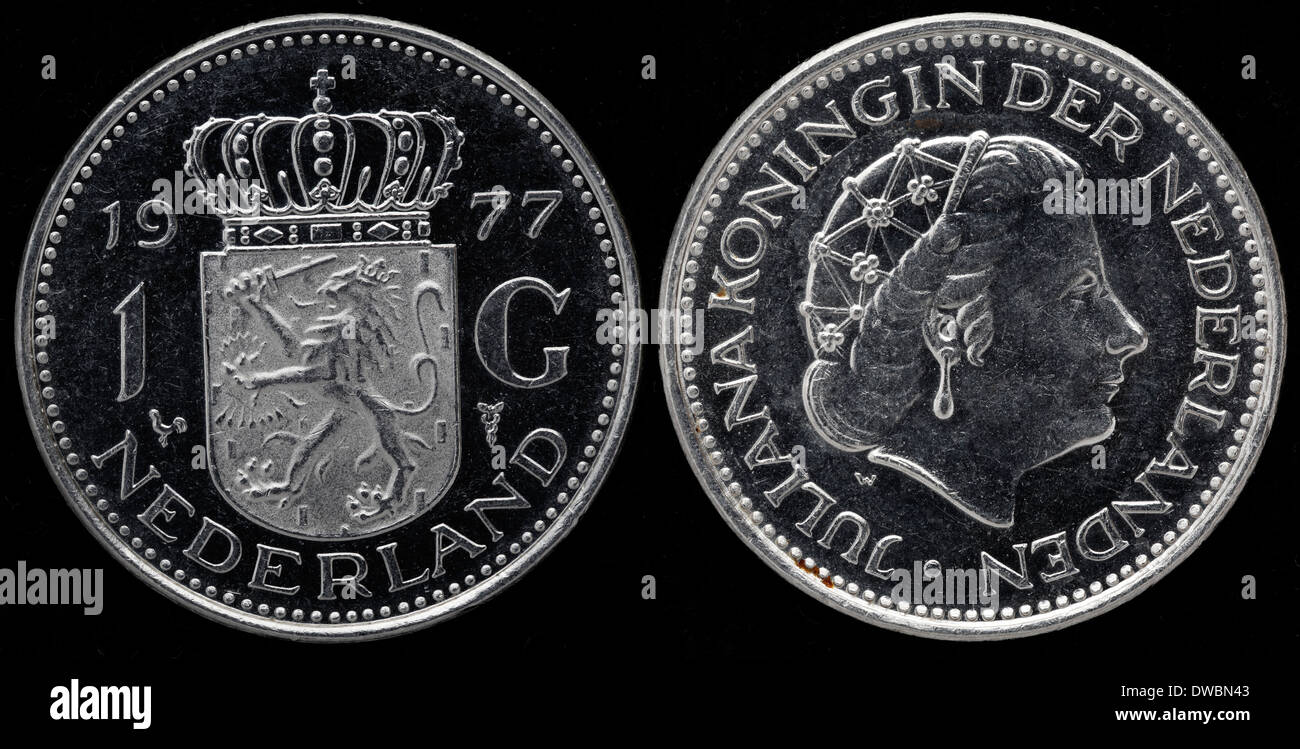 1 Gulden coin, Queen Juliana, Netherlands, 1977 Stock Photo