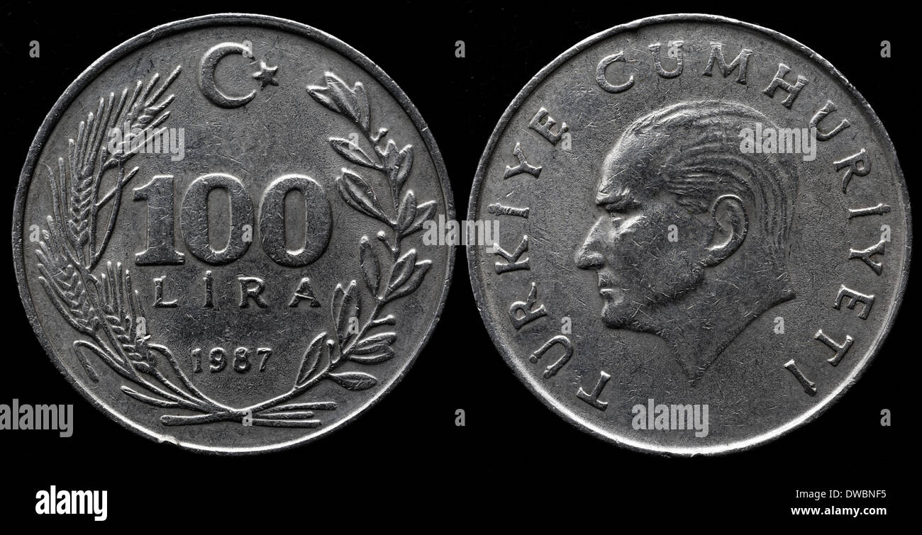 100 lira coin, Turkey, 1987 Stock Photo