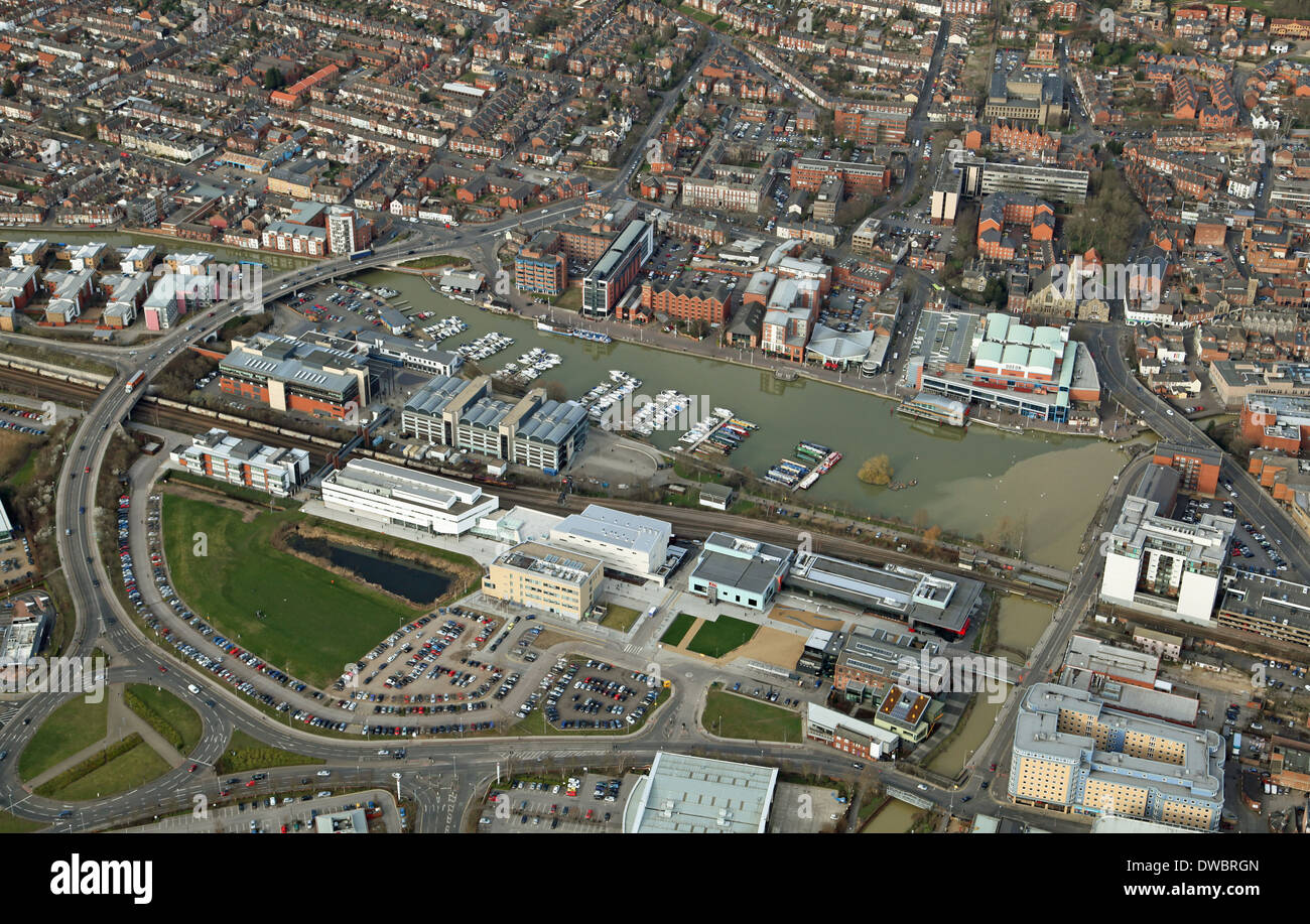 aerial view of Brayford Pool and The University of Lincoln in Lincoln city centre Stock Photo