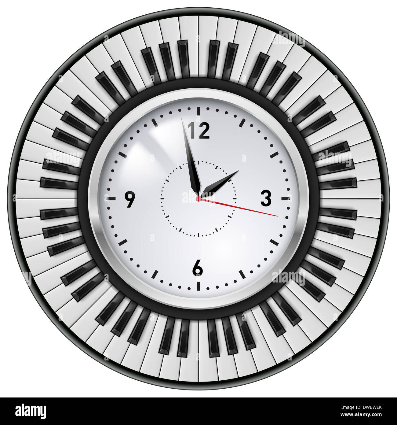 Realistic Office Clock and Piano keys. Illustration on white background ...