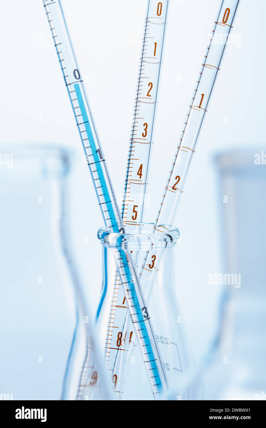 Graduated pipettes in Erlenmeyer flask Stock Photo