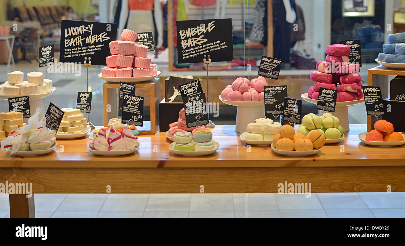 A soap display at the Lush store in the Walt Whitman Mall Shopping