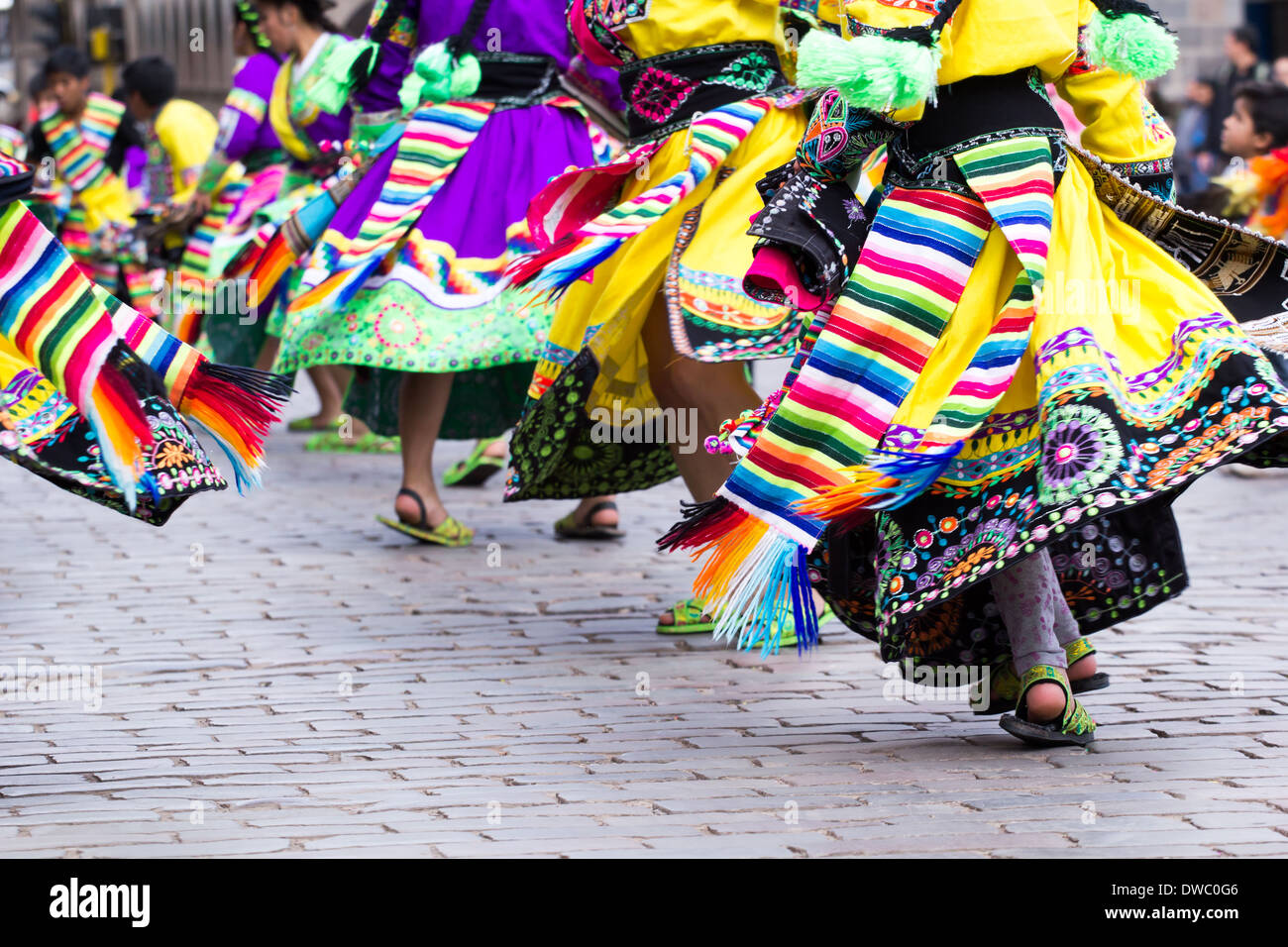 Peruvian dancers at the parade in Cusco. - Stock Image